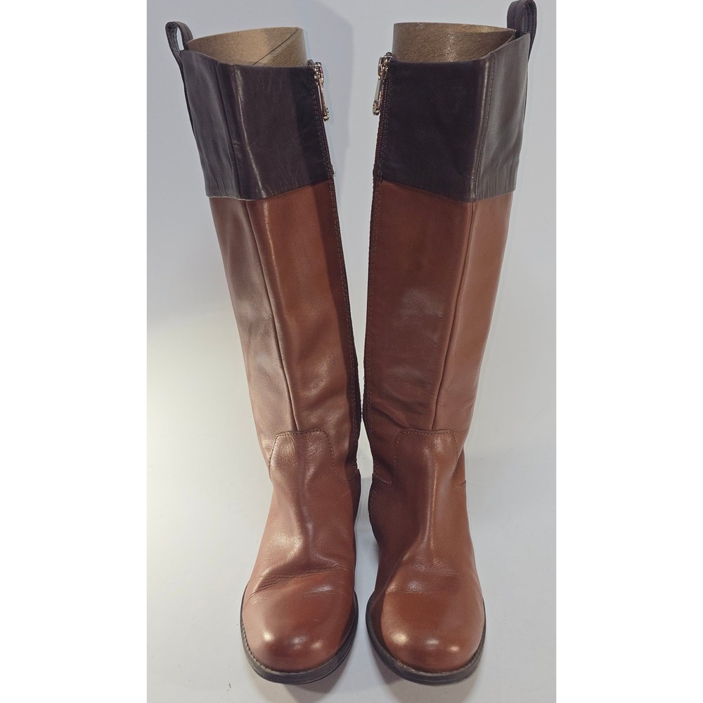Tommy Hilfiger Womens Two Tone Leather Riding Boots Brown Cognac Size 7M